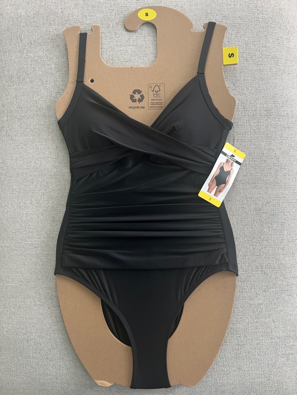 DKNY One‑Piece Swimsuit Black Ruched Waist Tummy Flattering - Picture 2 of 9